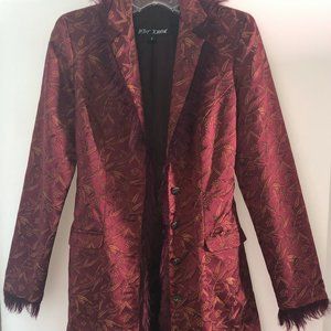 BETSEY JOHNSON Vintage Maroon Pattern Coat w/ Fur